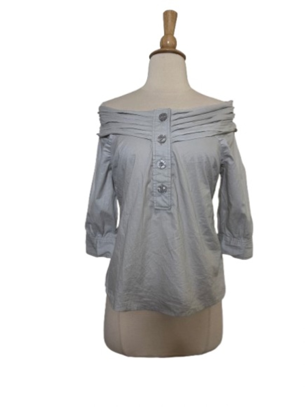 To the Max Light Gray Off-Shoulder Button Detail Top